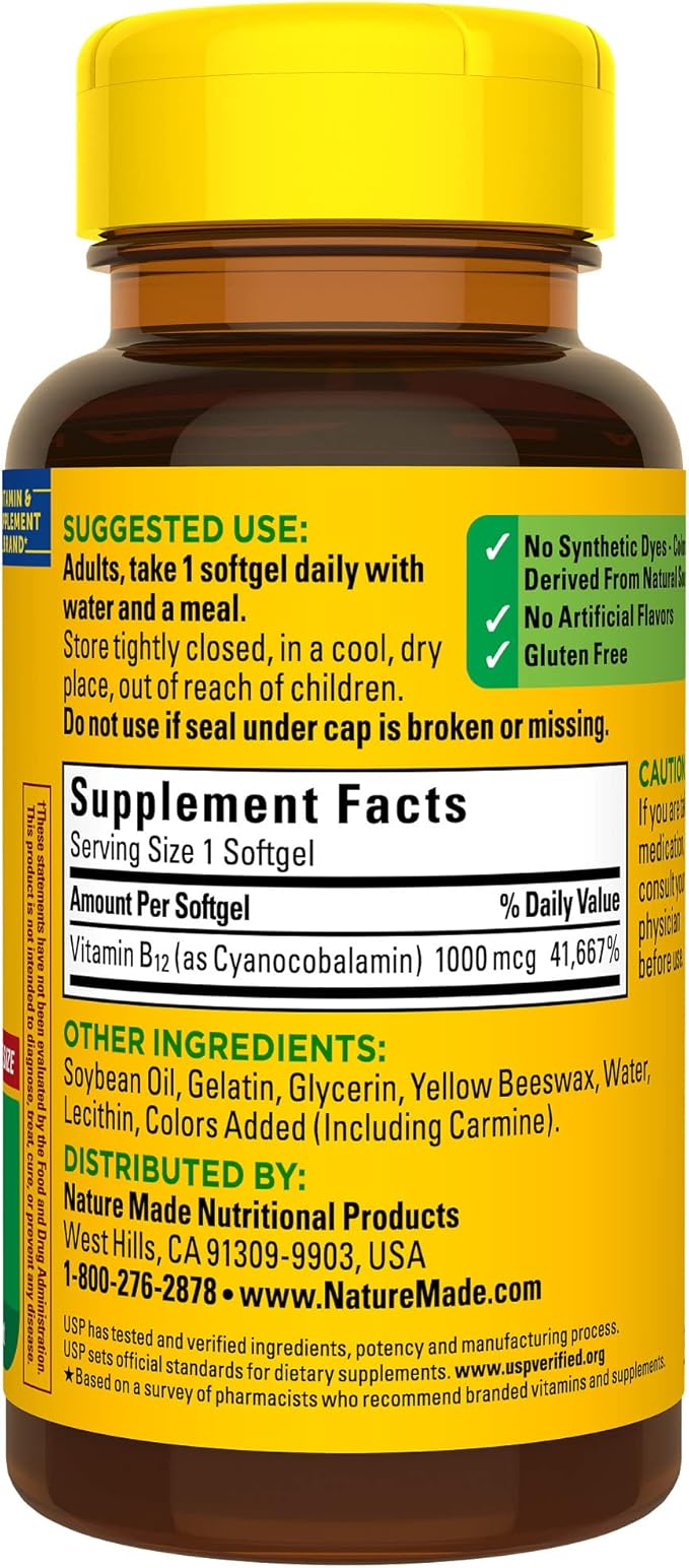 Nature Made Vitamin B12 1000 mcg, 150 Softgels, 150 Day