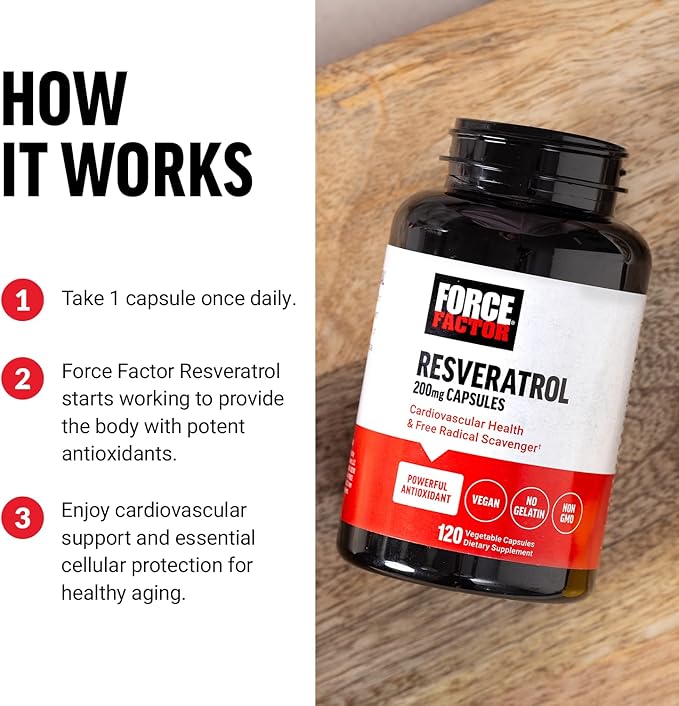 FORCE FACTOR Resveratrol Supplement to Support 120 Vegetable