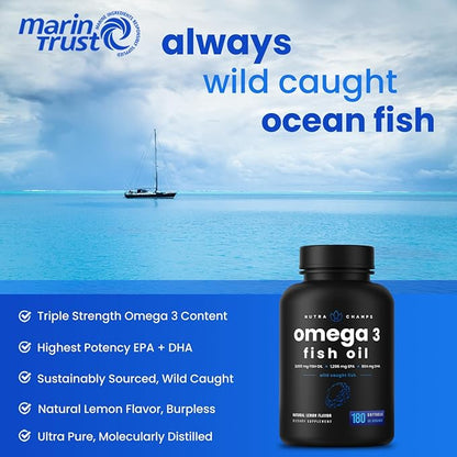 Omega 3 Fish Oil Supplements 3600mg 3 Supplement 180 Natural