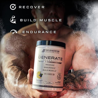 Cutler Nutrition Generate EAA and BCAA Powder: Best Branched Chain Amino Acids Supplement with Essential Amino Acids, 5g BCAAs, 2g EAAs for Lean Muscle Mass | Sour Rainbow Candy, 30 Servings