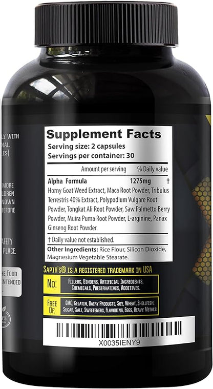 Alpha Enlargement Pills for Men - Increase 2 in 60 Days Male Enhancing Supplement - Horny Goat Weed Muscle Builder - Testosterone Booster for Men - Energy, Strength, Stamina, Endurance, Performance