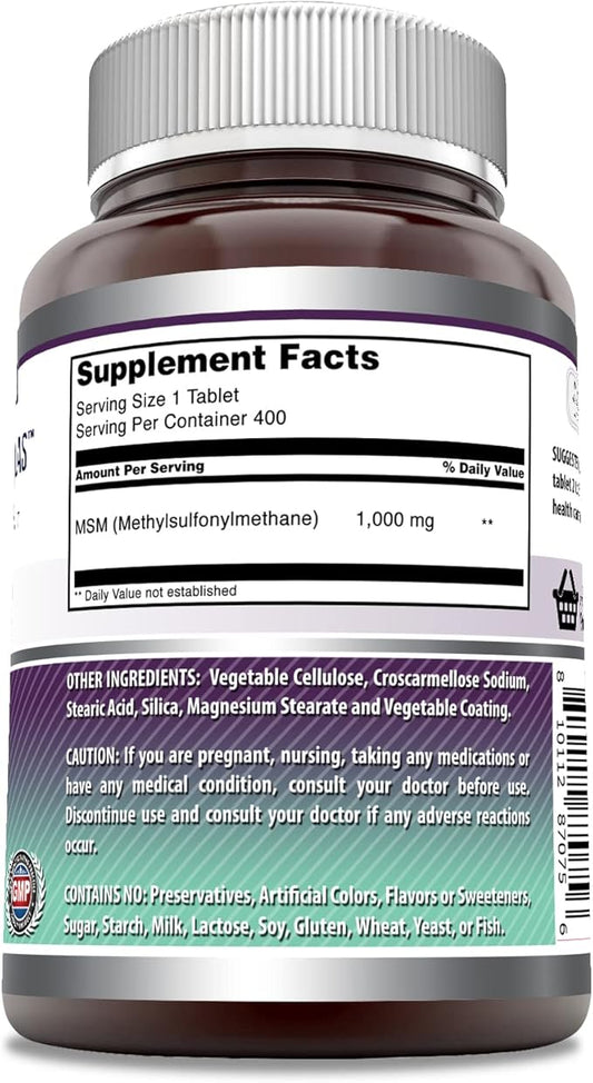Amazing Formulas MSM (Methylsulfonylmethane) Supplement 1000 Mg 400 Tablets