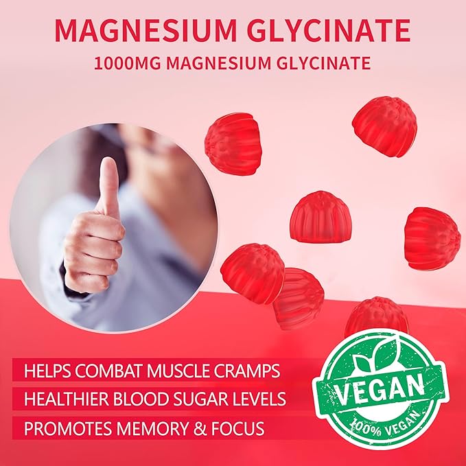 Magnesium Glycinate Gummies 1000mg B6, CoQ10 CoQ10 for 120 Cherry -2 Pack