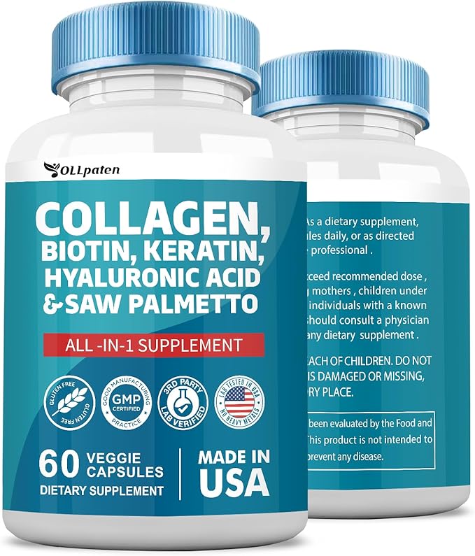Collagen Pills 1000mg Biotin 10000mcg Keratin 2500mg Hyaluronic 60 Capsules