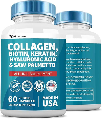 Collagen Pills 1000mg Biotin 10000mcg Keratin 2500mg Hyaluronic 60 Capsules