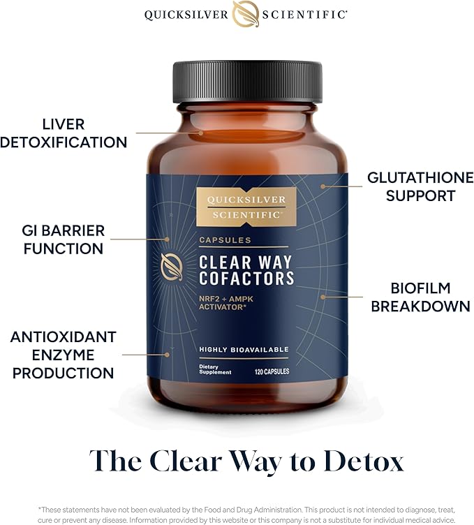 Quicksilver Scientific Clear Way Cofactors - Body Detox Cleanse Support with Vitamin B1, Dandelion Extract, Quercetin & Nattokinase Enzyme - Antioxidant Cleanse to Support Gut Health (120 Capsules)