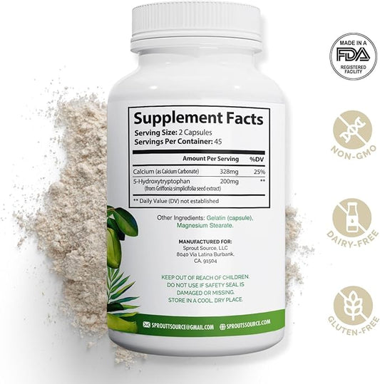 5-HTP Supplement 200mg Capsules (5-Hydroxytryptophan) 90 Count