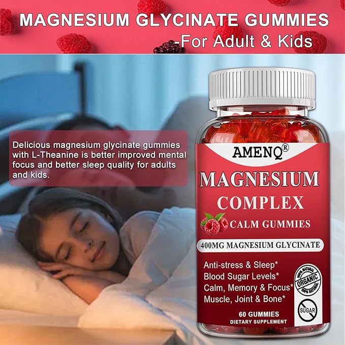 Organic Magnesium Glycinate 400mg Gummies,10-in-1 Magnesium D3 Plus 120-Ct