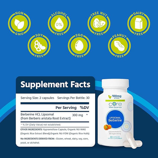 Core Med Science Liposomal Berberine Supplement, 300mg (60 (60 Count)