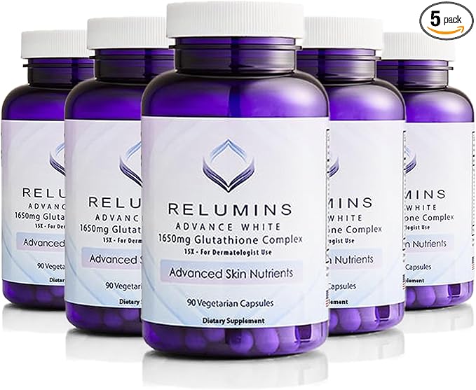 Relumins Glutathione Supplement 1650mg Reduced 90 Veggie 5 Bottles