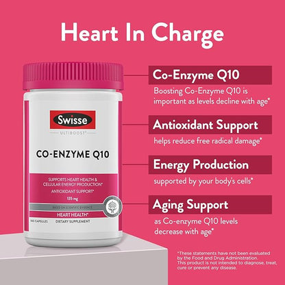 Swisse CoQ10 Supplement Co-Enzyme Q10 Q10 Supports CQ10 Antioxidant 10 Supplement 135 mg 180 Mini