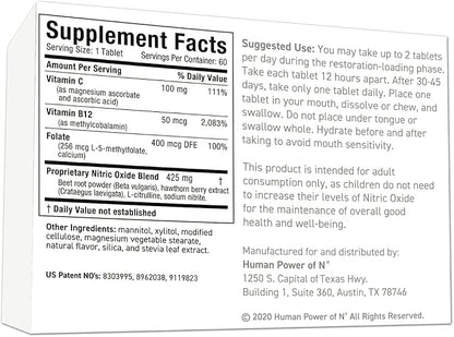 humanN Neo40 Professional - Daily Heart & Circulation Support - Methylfolate, Beet Root Powder, Hawthorn Berry, L-citrulline - 60 Dissolvable Tablets