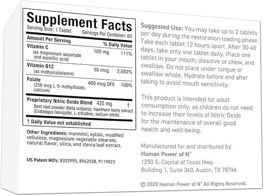 humanN Neo40 Professional - Daily Heart & Circulation Support - Methylfolate, Beet Root Powder, Hawthorn Berry, L-citrulline - 60 Dissolvable Tablets