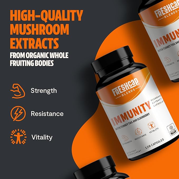 FreshCap Immunity Immune Support Supplement, Immune Boosters for Adults, Immunity Boost Supplement, Elderberry Vitamin C and Zinc, Turkey Tail Mushroom Supplement Capsules, Ayurveda (120 Capsules)