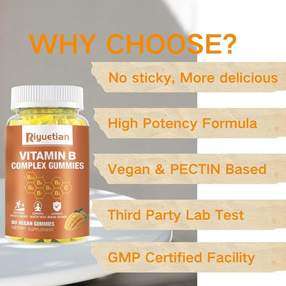 Vitamin B Complex Gummies with Biotin,Choline 60 Vegan