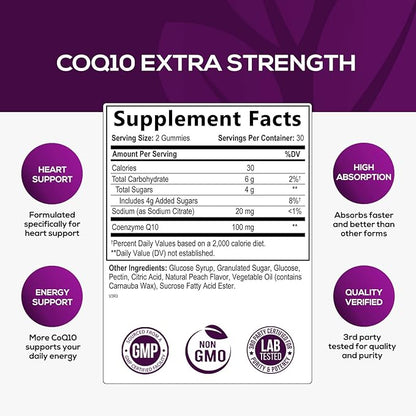 CoQ10 100mg Gummies 3X Better Q10 Vitamins, 10 Supplements, 60 CoQ10 CoQ10 Gummies