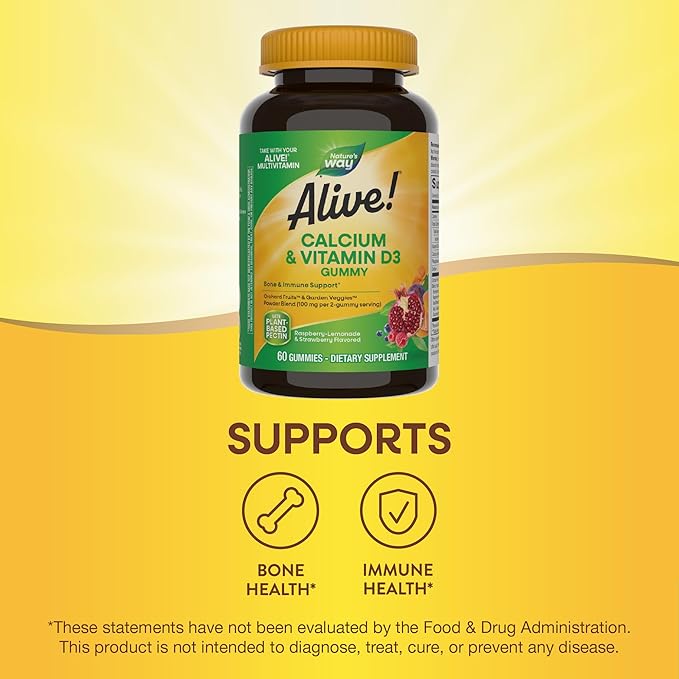 Nature's Way Alive! Daily Calcium & D3 Gummies, 60 Gummies
