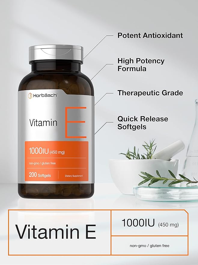 Horbäach Vitamin E 1000 IU Softgel Capsules 200 Count