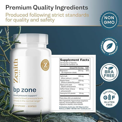 Zenith Labs BP Zone Natural Blood Pressure Supplement Advanced Formula Blood Pressure Capsules - Herbal Extract Pills to Help Lower BP Naturally - Circulatory, Cardiovascular Health Support - 6 Pack