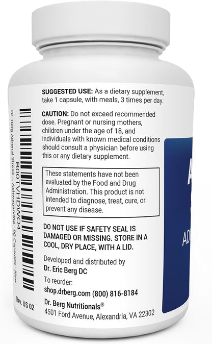 Dr. Berg’s Adrenal Stress Advanced Formula - Adrenal Support Supplements for Stress, Mood and Energy Support - Adrenal Supplements - Cortisol Manager with Ashwagandha - 90 Capsules