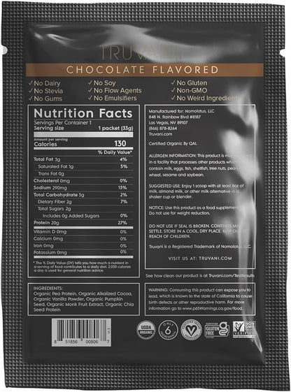 Truvani Vegan Pea Protein Powder 20g Organic 1 Serving
