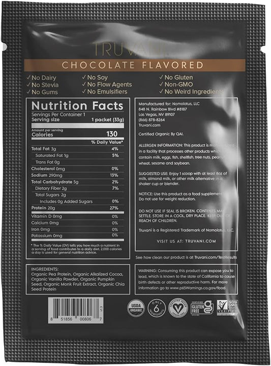 Truvani Vegan Pea Protein Powder 20g Organic 1 Serving