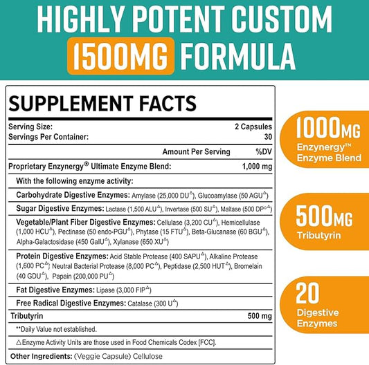 Digestive Enzymes 1000mg with Postbiotics, 20 360 Veggie