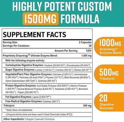Digestive Enzymes 1000mg with Postbiotics, 20 240 Veggie