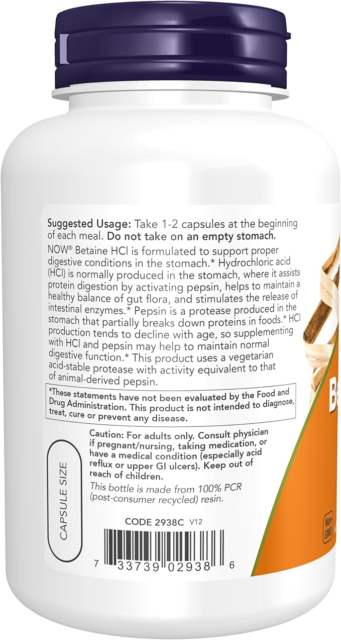 NOW Supplements, Betaine HCl 648 mg, 120 Veg