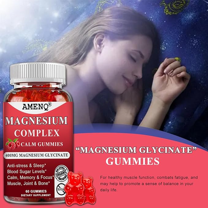Organic Magnesium Glycinate 400mg Gummies,10-in-1 Magnesium D3 Plus 120-Ct