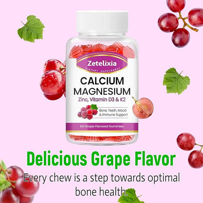 Sugar Free Calcium Gummies for Women D3 & K2, Calcium 60 Count