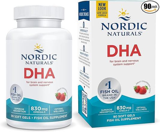 Nordic Naturals DHA, Strawberry 90 Soft 830 mg Omega-3 - 45 Servings