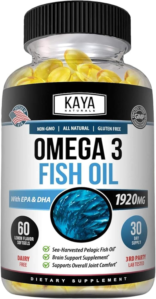 Kaya Naturals Omega 3 Supplement 3 Fish 100% Pure 3 Vitamins 60 Count