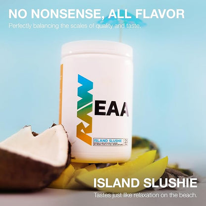 RAW EAA Amino Acids Powder, Island Slushie (25 Servings) - Pre Workout Amino Energy Powder for Strength, Endurance, Recovery & Lean Muscle Growth - BCAA Amino Acids Supplement for Men & Women