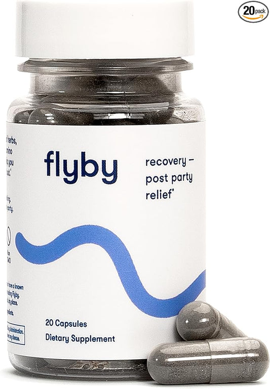 Flyby Recovery Supplement - All The Hang, Without The Over!™ - with Milk Thistle, Vitamin C, Activated Charcoal, and Apple Cider Vinegar - Pre & Post Drinking Formula (20 Count)