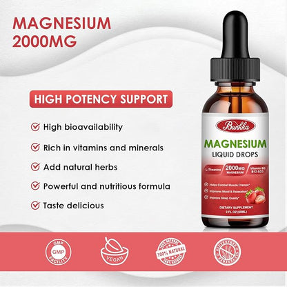 Magnesium Glycinate 500mg Drops, Liquid Magnesium 2 fl
