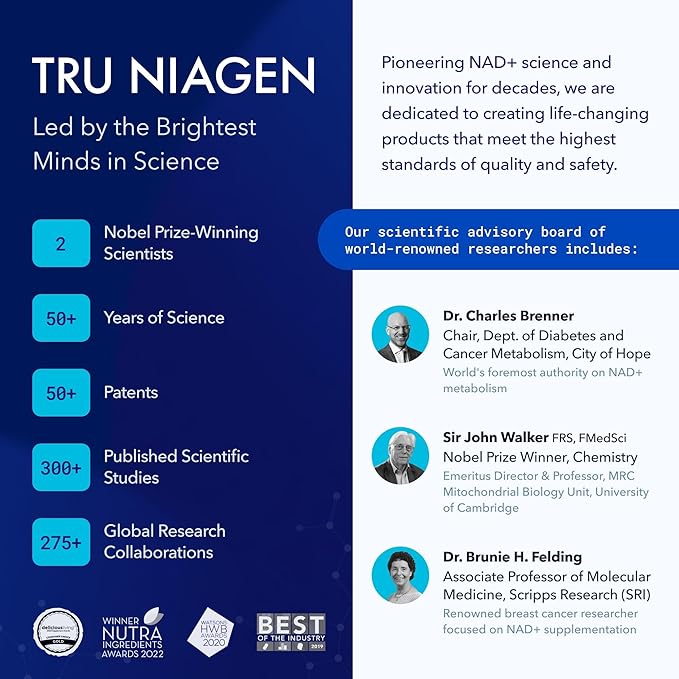 TRU NIAGEN Patented NAD Supplement for Anti Aging and Cell Regeneration, Niagen, 60 300 mg Servings | Supports Cellular Energy, Brain, Muscle | Nicotinamide Riboside (NR) Take 2 Daily | 1 Bottle