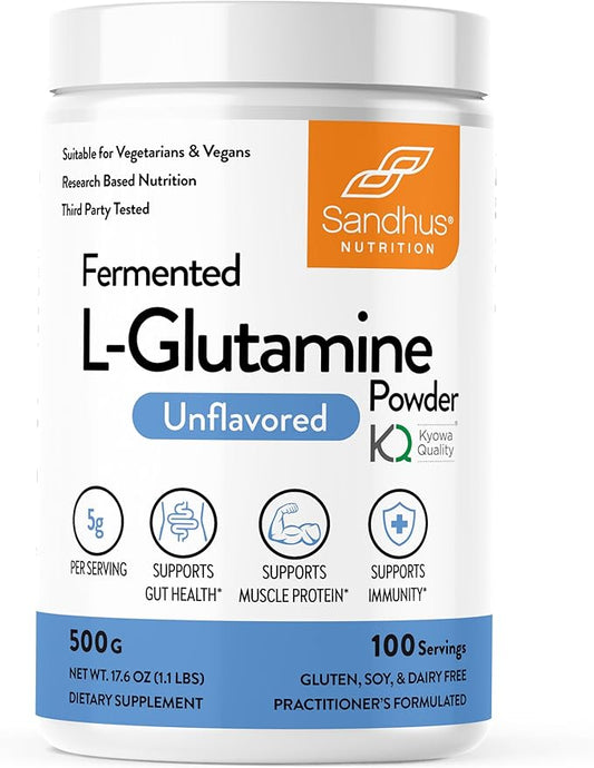 Sandhu's L-Glutamine Powder 100 Servings, 500 Gram, 17.6 Oz., 3 Months
