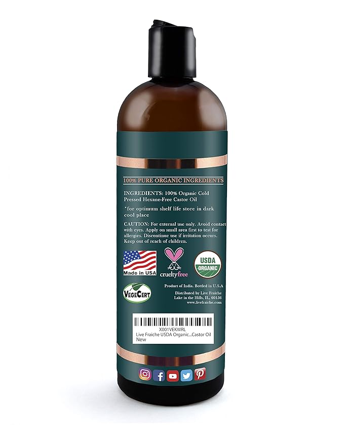 Live Fraiche Organic Castor Oil (16oz) 100% Pure
