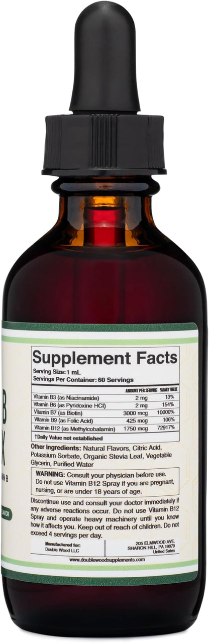 Double Wood Supplements Liquid Vitamin B Complex 2 Month B3, B6, B6, B7 B7 (Biotin), B9, and B12 - 2 FL