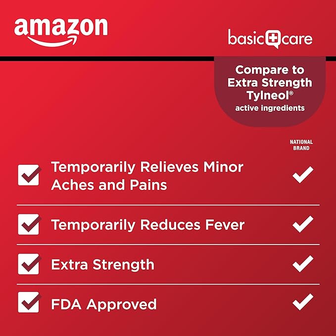 Amazon Basic Care Extra Strength Pain 500 mg, 500 Count