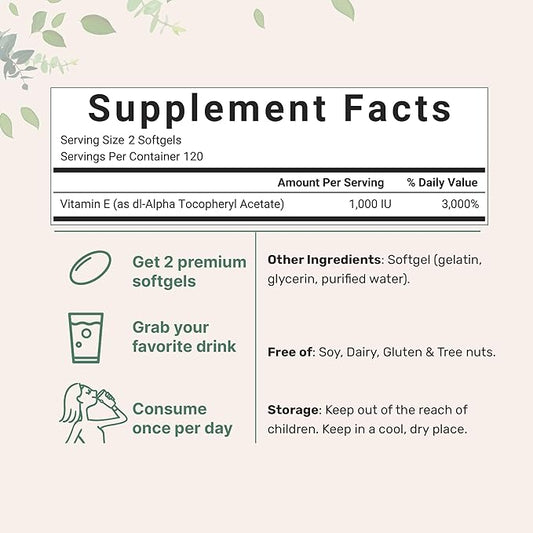 Micro Ingredients Vitamin E 1000 IU, 240 Softgels | Pure Vitamin E Oil Pills | Antioxidant Supplements for Skin, Face, & Immune Health | Non-GMO, Gluten Free