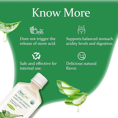 AloeCure USDA Organic Aloe Vera Juice Made Within 12 Hrs of Harvest - Pure Aloe Juice Natural Digestive Supplement to Support Digestion, Immune System and Balanced Stomach Acidity, 6 x 500ml Bottles