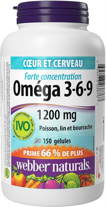 Webber Naturals Omega 3-6-9 Flaxseed, Fish 1200 mg, 150 softgels