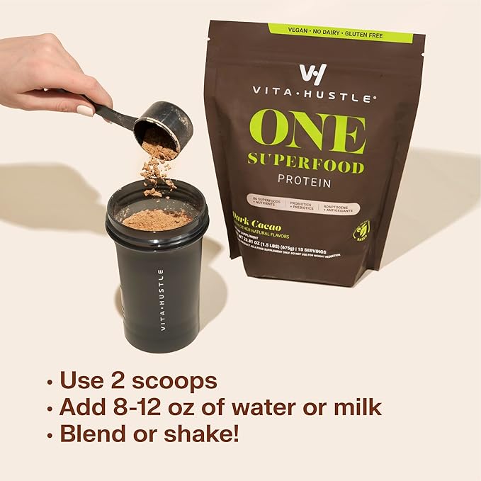 VitaHustle ONE Superfood Protein All-in-One Nutrition 20g Chocolate 86 Superfoods, 15 Servings