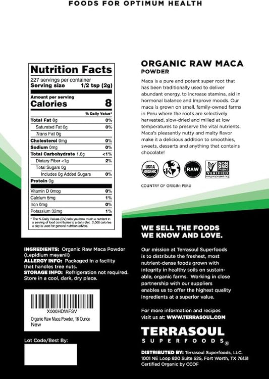 Terrasoul Superfoods Organic Raw Maca Powder, 1 Lb - Premium Quality, Supports Increased Stamina & Energy