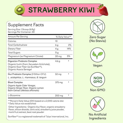 Feel Goods Gut Guardian, Prebiotic & Probiotic Powder, Sugar Free, Organic Fiber, Herbs for Bloat, Gut Health Support, Digestive Health for Men & Women, Non GMO, Vegan | Strawberry Kiwi, 30 Servings