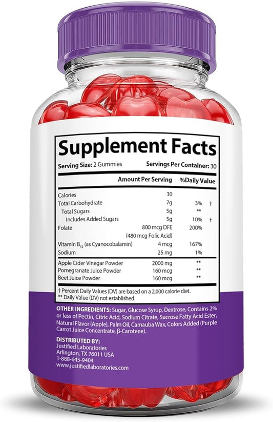 Justified Laboratories (2 Pack Ultra Quick Keto ACV Gummies Extreme 2000MG Ultraquick Keto Gummies Apple Cider Vinegar Formulated with Pomegranate Beet Juice Powder B12 Vegan Non GMO 120 Gummys