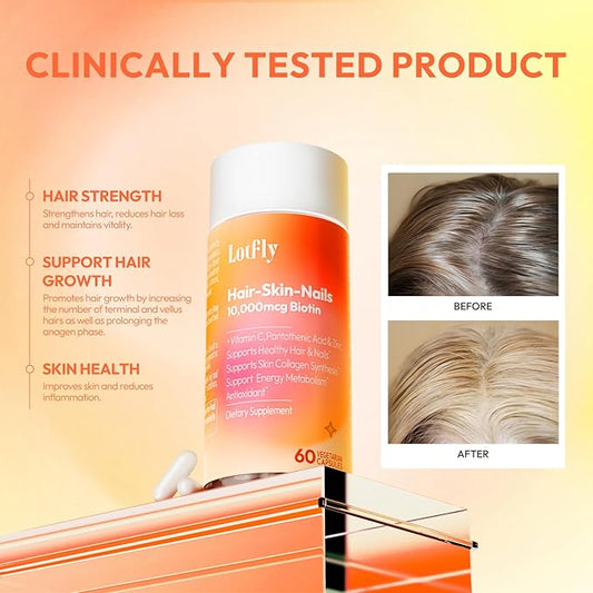 Biotin 10000 mcg with Zinc, Vitamin C & Calcium Pantothenate – Supports Healthy Hair Growth, Strong Nails & Glowing Skin for Women & Men | Made in The USA | 60 Vegan Capsules (60-Day Supply)