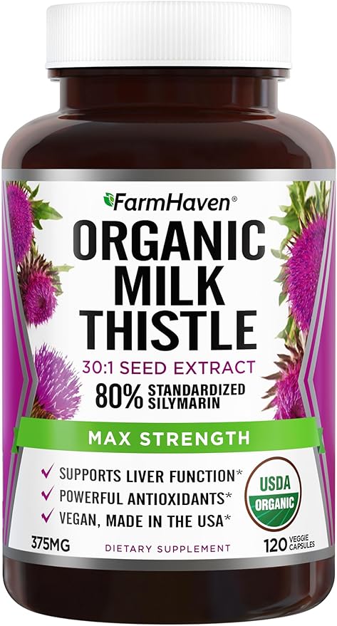 FarmHaven Silymarin Milk Thistle Capsules 11250mg Strength 30X Concentrated 80% Standardized 120 Veggie